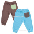 new design 100% cotton custom little pocket pure color high waist baby pants